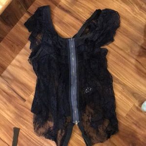 Lace top with zipper down front